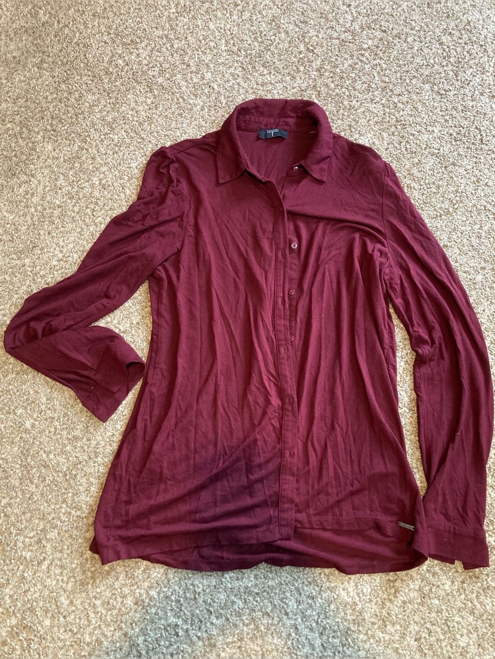 Women's Long Sleeve Button Front Shirt - Burgundy